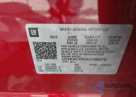 2019 Cadillac Xt5 Luxury z USA, uszkodzony, nr VIN 1GYKNCRS5KZ288476